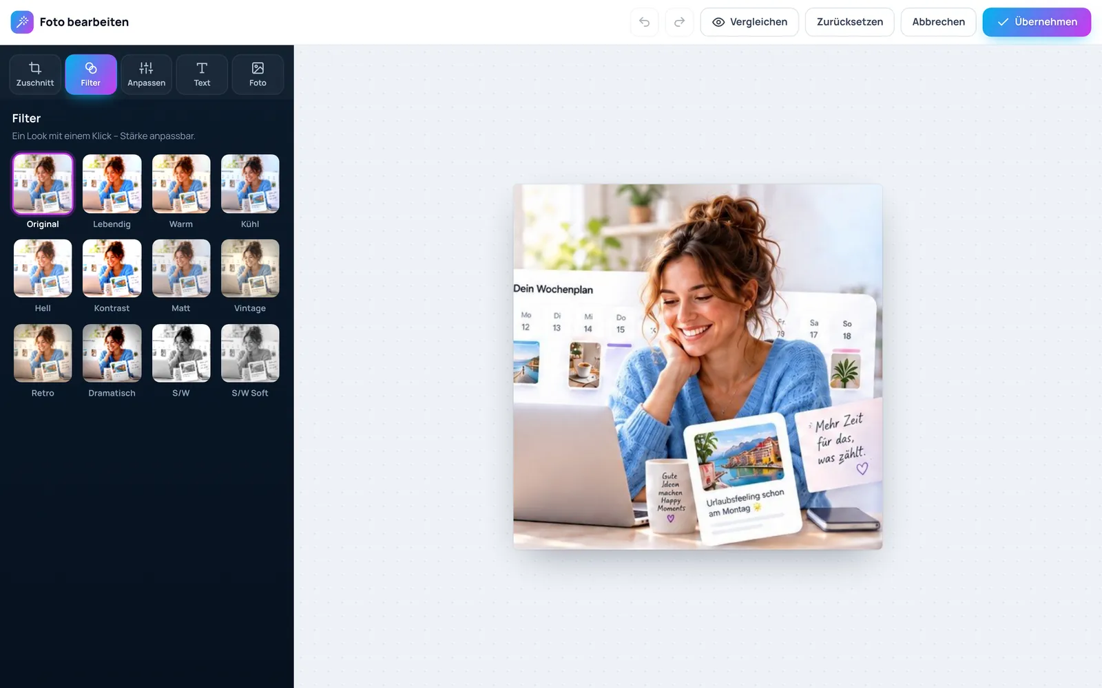 SocialRena dashboard: photo editor