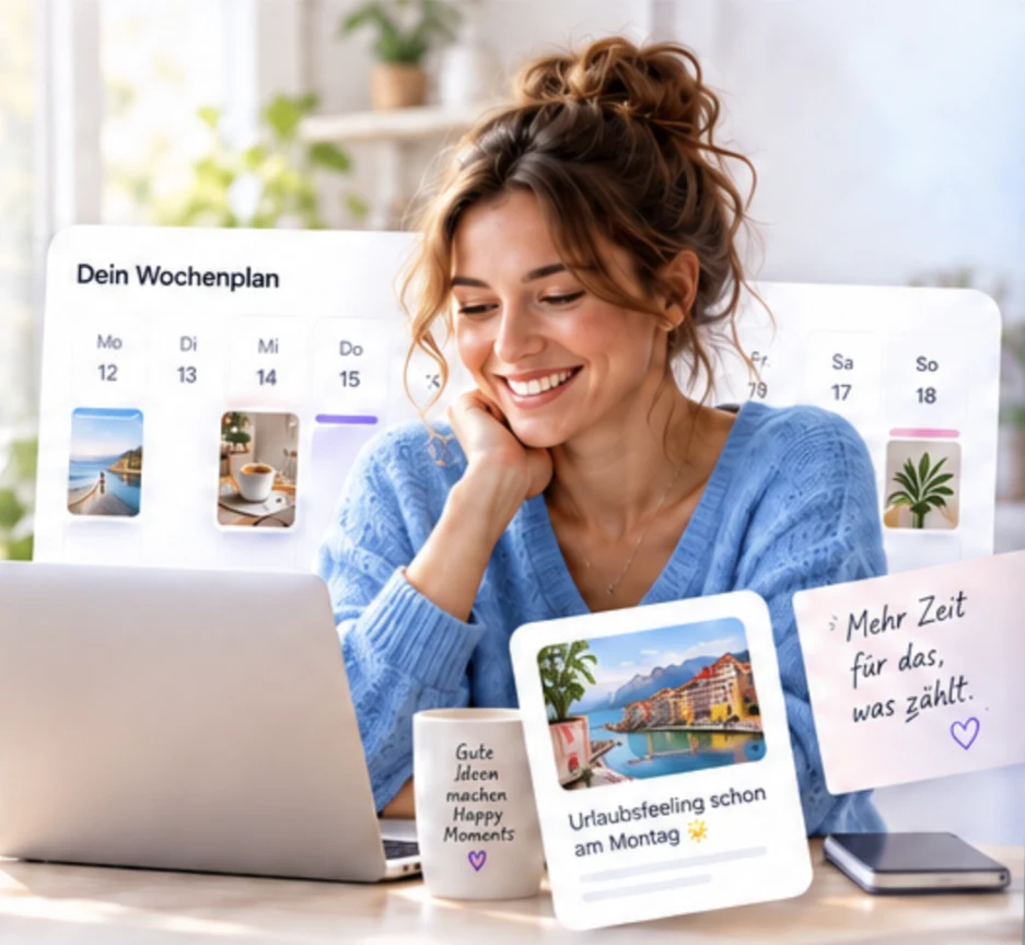 Happy creator planning her week with SocialRena